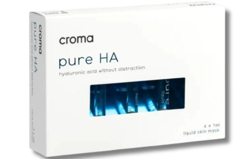 Croma Pure HA 4 × 1 ml – intenzivna tekuća maska s hijaluronskom kiselinom (1,8 %) za dubinsku hidrataciju, vidljivo zaglađivanje i boost revitalizacije tena