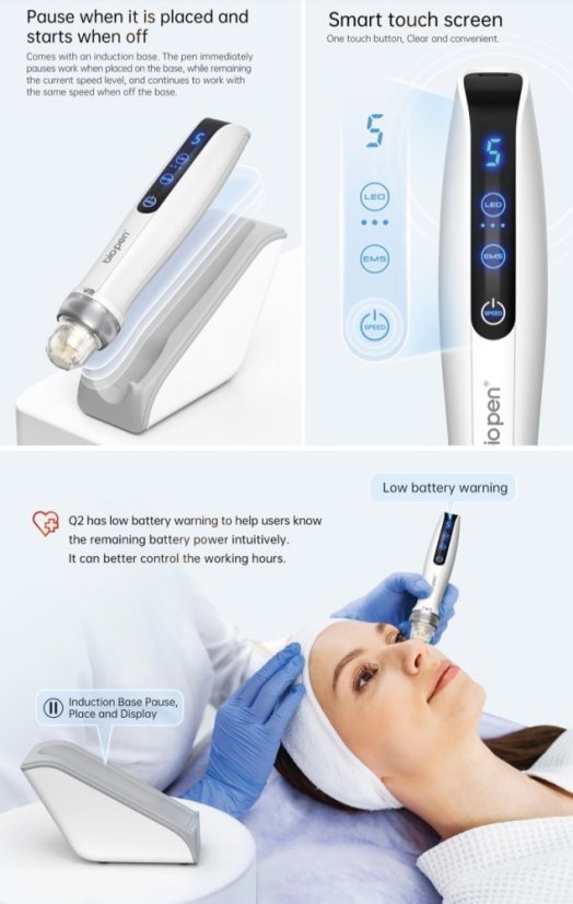 DERMAPEN BIO PEN Q2 MICRONEEDLING PEN + EMS – 3u1 - Uređaj s LED svjetlom, elektroporacijom i CE certifikatom